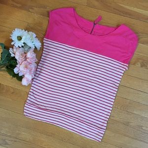 LOFT✨Striped Zip Back Tee with Banded Bottom✨